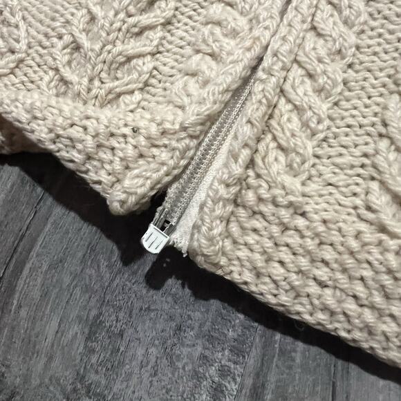 Neusteters 60s/70s Made in Ireland Cable Knit Oatmeal Beige Full Zip Sweater L - Picture 5 of 6